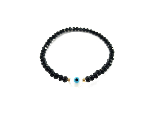 Pulsera cristales negros ojo turco redondo