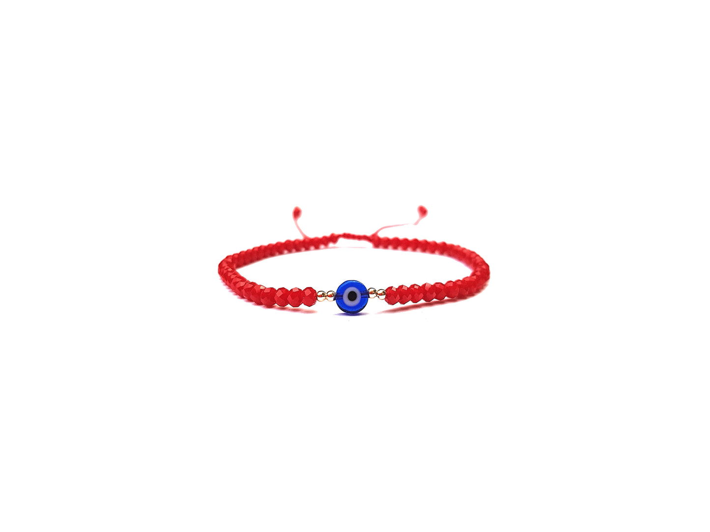 Pulsera Cristal Rojo con Ojo Turco Azul