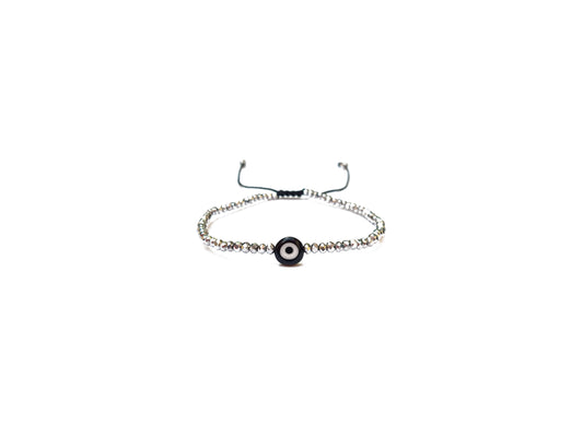 Pulsera Plateada De Cristales Con Ojo Turco Negro