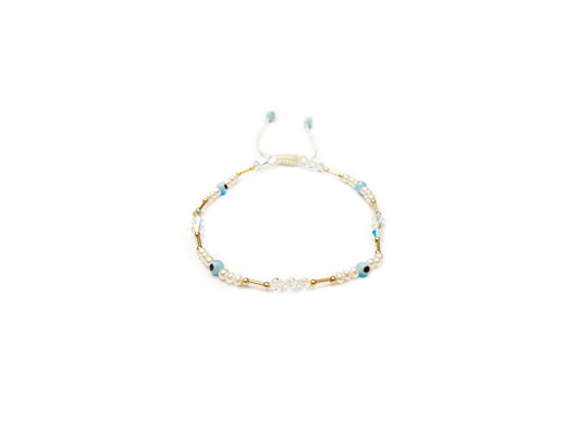 Pulsera De Cristal Austriaco Con Perlas, Oro Y Ojos Turcos