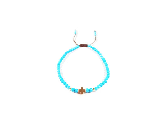 Pulsera De Turquesa Con Cruz De Hematita Dorada