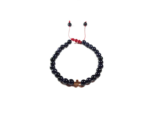Pulsera De Aventurina Con Cruz De Hematita Dorada