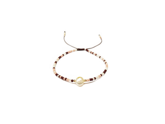 Pulsera De Cristales Pastel Con Perla Al Centro