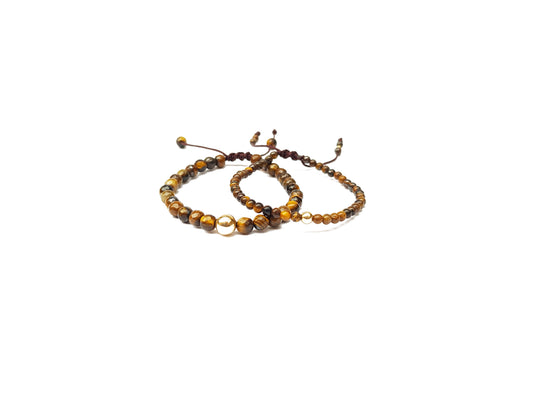 Juego De Pulseras De Ojo De Tigre Con Esfera De Oro Para Parejas