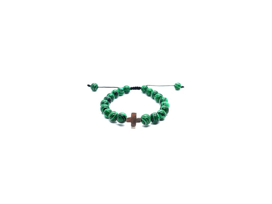 Pulsera De Malaquita Con Cruz De Plata