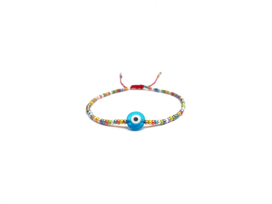 Pulsera De Protección Multicolor Con Ojo Turco Azul Cielo
