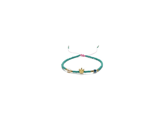 Pulsera Turquesa De Protección Con Corona, Perla Y Ojo Turco
