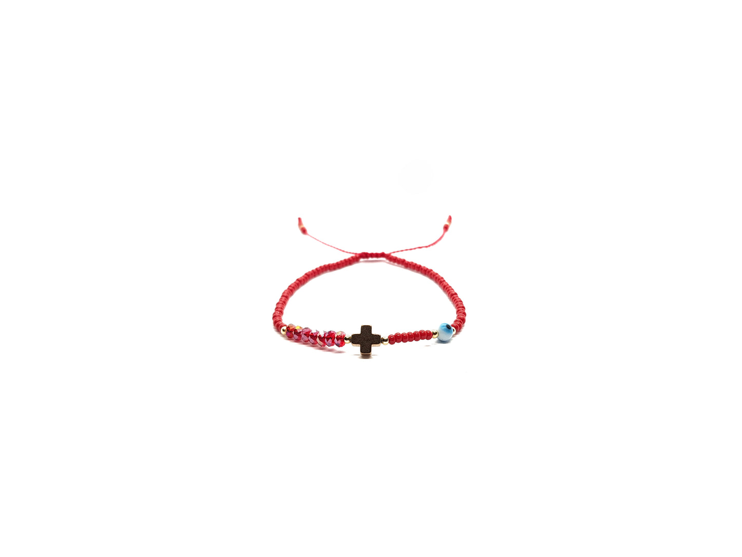 Pulsera Roja De Protección Con Cruz De Hematita Y Ojo Turco