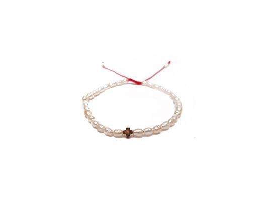 Pulsera De Protección Con Perlas Y Cruz De Hematita