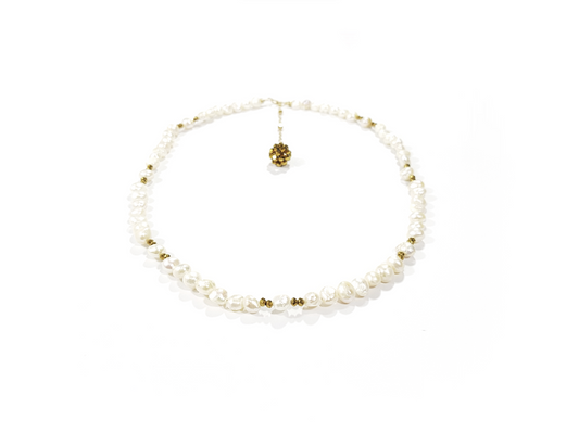 Gargantilla perla natural irregular con cristal dorado
