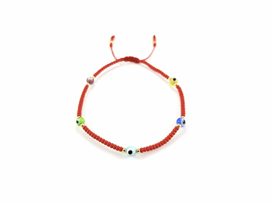 Pulsera Roja De Protección Con Ojos Turcos Y Puntos De Oro
