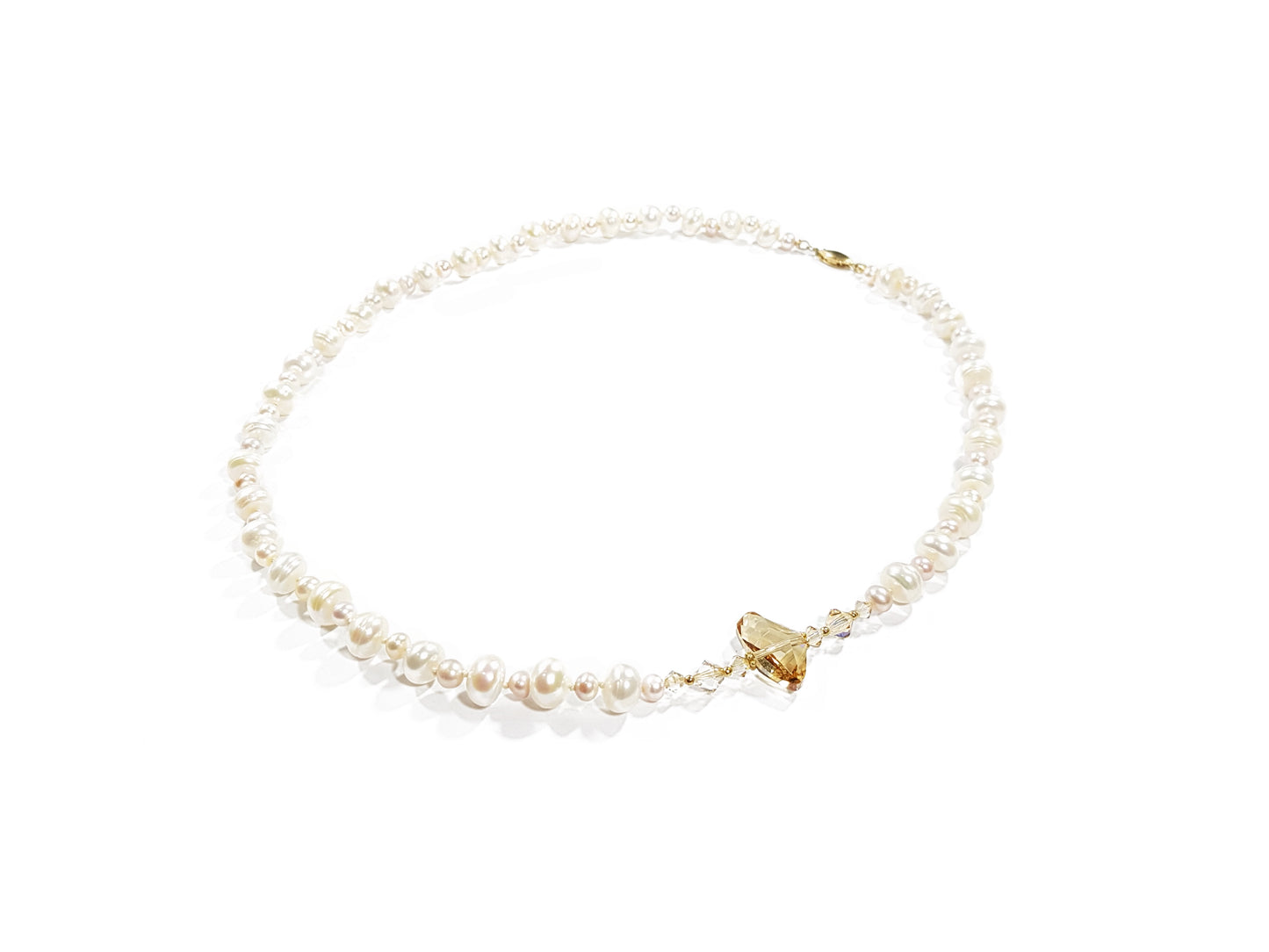 Collar gargantilla perla natural barroca beige, salmón y cristal austriaco