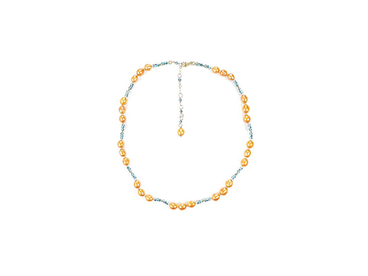 Collar de Perla Natural Ocre con Cristales