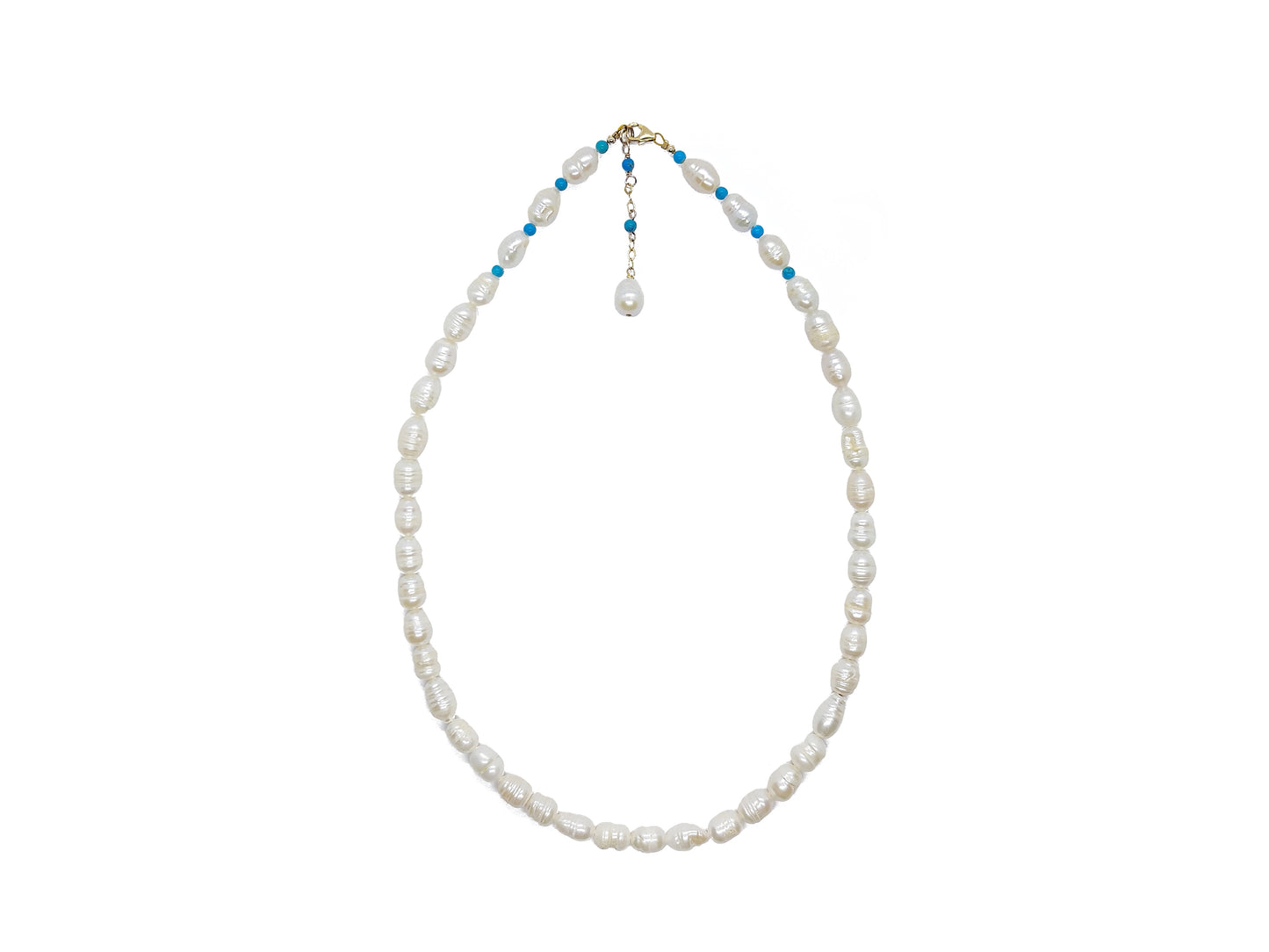 Set de gargantilla y aretes perla con turquesa y perla colgante