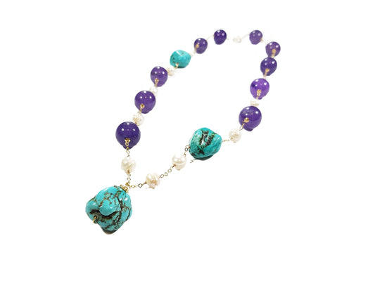 Collar engarzado de amatista y turquesas
